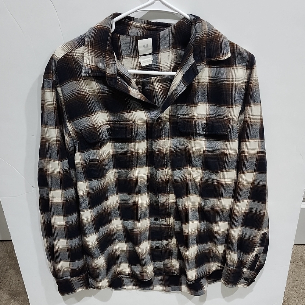 H&M Checkered Shirt in Black, White, and Brown Plaid